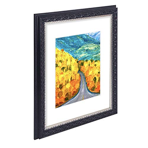 Image of Golden State Art, 11x14 Ornate Finish Photo Frame with White Mat for 8x10 Picture & Real Glass. Color: Black with Silver & Burgundy