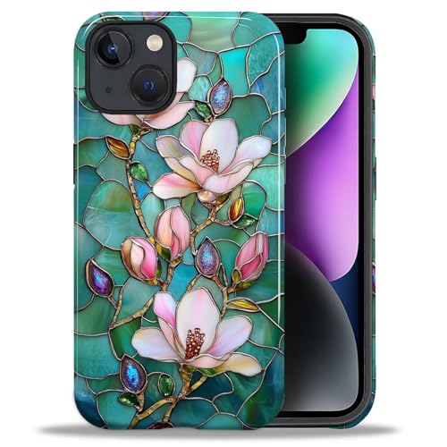 Coque iPhone 14 et 13 DAIZAG en verre teinté motif magnolia lotus protection hybride