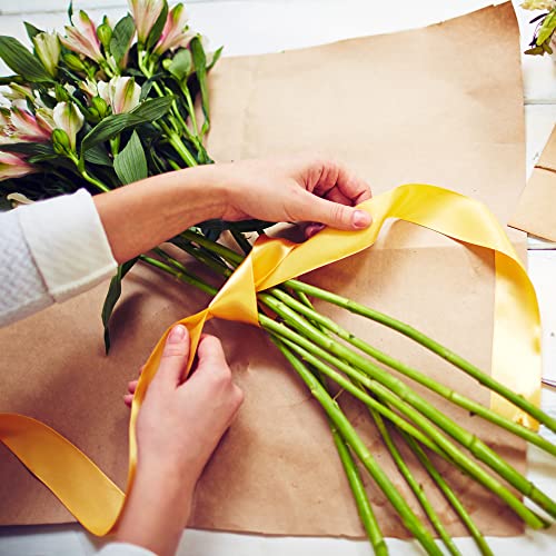 Image of Solid Color Double Faced Yellow Satin Ribbon 1 /2 inch X 25 Yards, Ribbons Perfect for Crafts, Wedding Decor, Bow Making, Sewing, Gift Package Wrapping and More