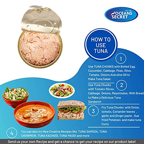 Image of Oceans Secret Tuna Chunks in Brine 180gm Pack of 4 Canned Tuna Fish Balanced Nutrition, Light Taste, in Clean Brine, Premium Cuts Ready to Eat