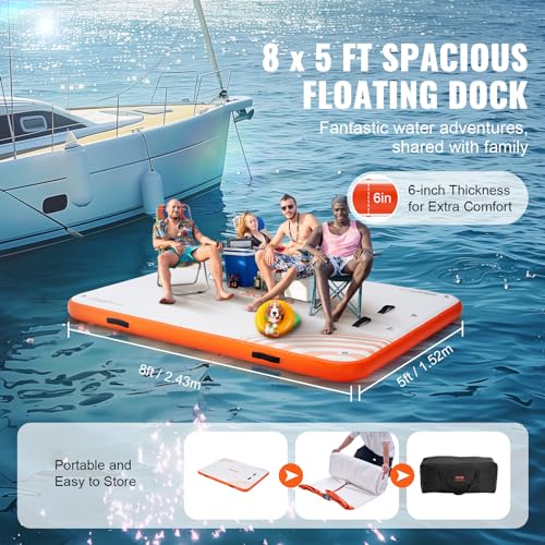 VEVOR Inflatable Floating Dock, 8 x 5FT Inflatable Dock Platform, Non-Slip Water Floating Dock Mat with Portable Carrying Bag & Detachable Ladder, Floating Platform Island Raft for Pool Beach Ocean - image 3