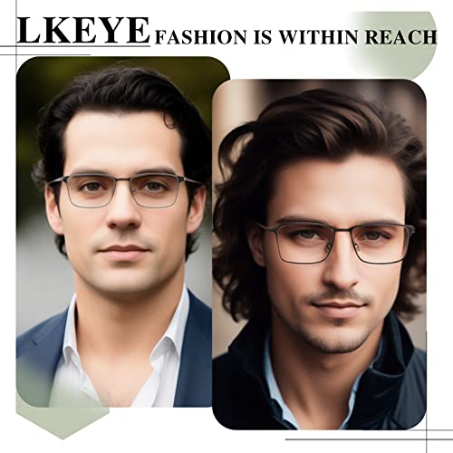 Image of LKEYE Progressive Multifocus Reading Glasses Men No Line Multifocal Transition Blue Light Readers Metal Wide Frame Eyeglasses