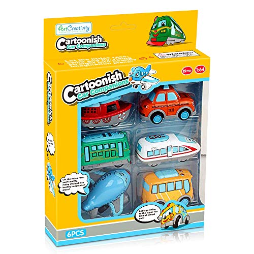 Artcreativity AC-637 Metal Cartoon Car Set - Set Of 6 Mini Pullback Toy Cars - Pullback Train, Bus, Taxi, Tram, Plane And Ship thumb #4