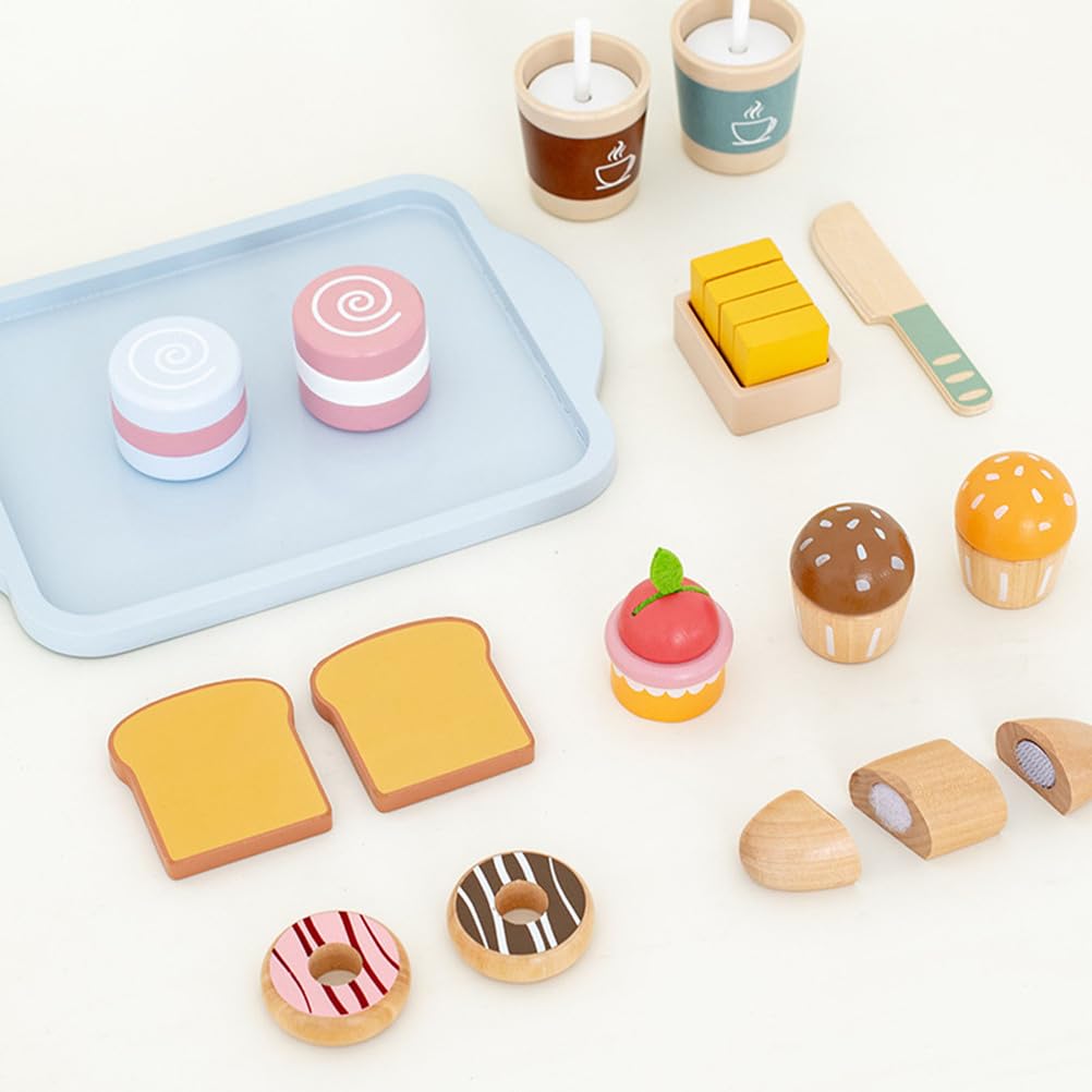 Set de Comida de Desayuno de Madera para Jugar, Juguete Educativo de Juego de Roles