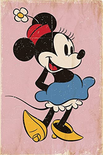 Póster Retro de Minnie Mouse Fondo Rosa Formato Grande (61x91,5 cm) (61cm x 91,5cm)