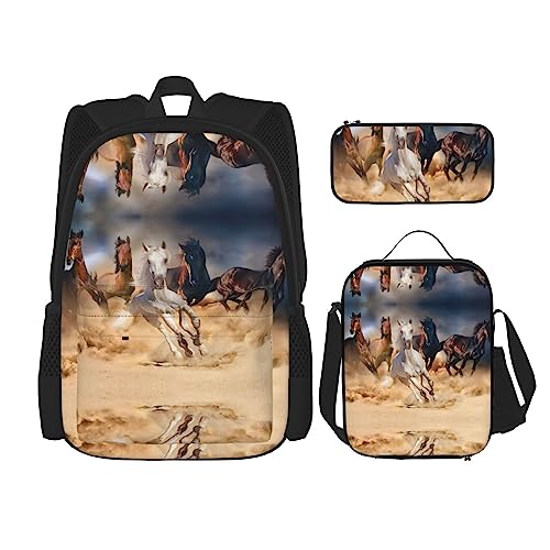 Sac à livres léger OdDdot avec sac à déjeuner et cartable motif cheval