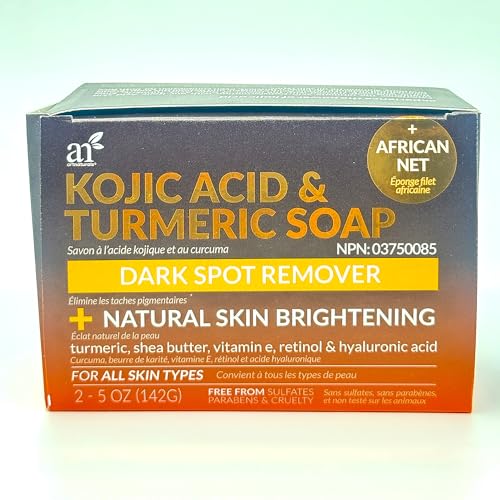 kojic acid soap  african net sponge 2 pack x 142g turmeric bars dark spot remover amp scars - original japanese complex vitamin c hyaluronic acid retinol shea butter citrus