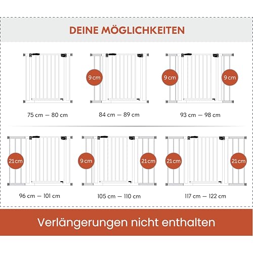 hauck Clear Step Autoclose 2, Schwarz - Kinderschutzgitter Hundegitter Verstellbare Breite 75-80cm, 77cm Hoch, Selbstschließend, Flacher Einstieg, Beidseitige Einhand Öffnung, ohne Bohren