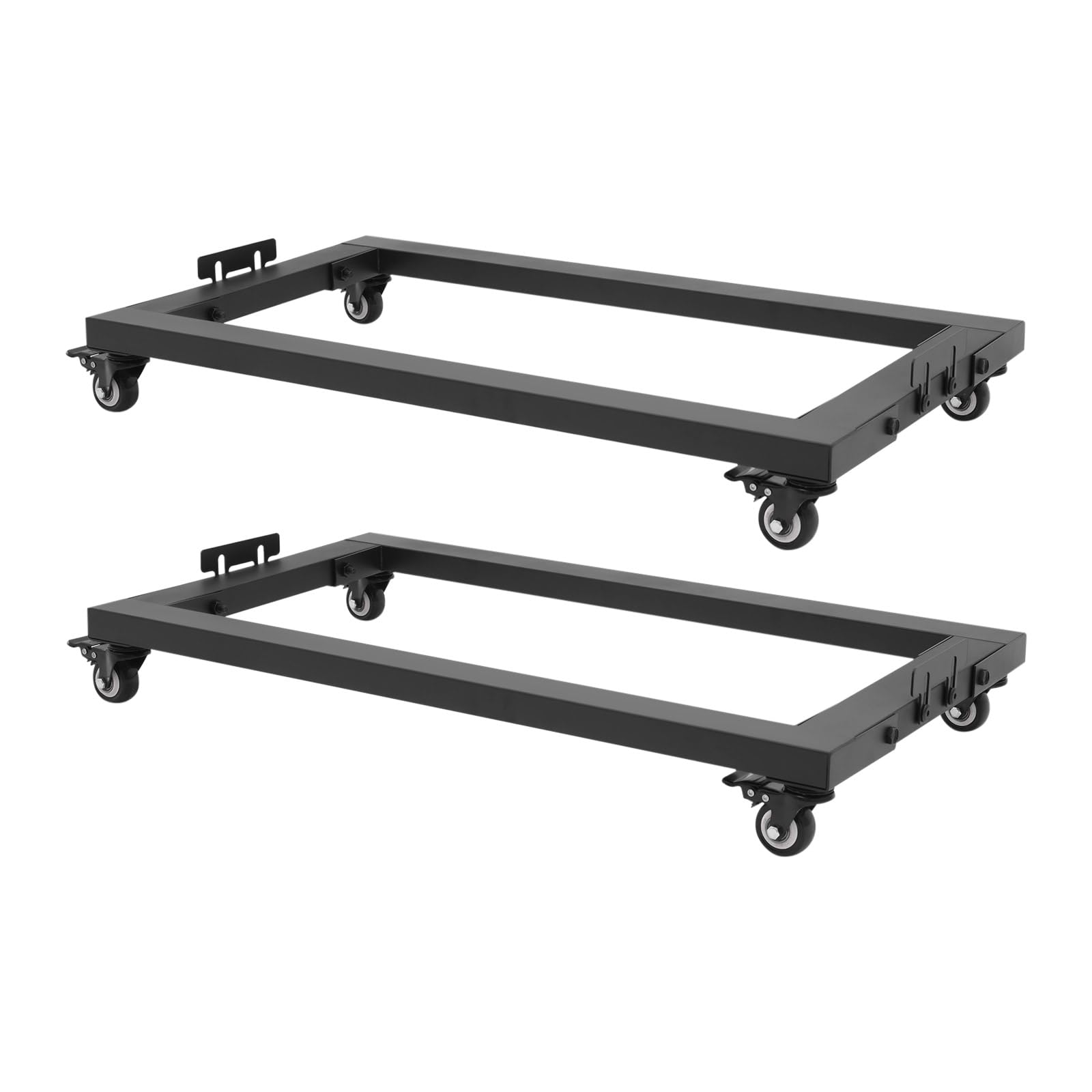 Möbelroller 2 Stück je 150 kg Transportroller mit Bremsen 80 x 43 cm | Stahlrahmen mit Rostschutzbeschichtung, 4 Universalrollen je Wagen, verstellbare Anschläge, offener Mittelrahmen, Schwarz