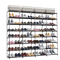 SMILHELTD Shoe Rack Large Capacity 4 Rows 8 Tier 56-64 Pairs Shoes Boots Sneaker Stackable Storage Organizer Garage Entryway Hallway Front Doorway Shoe Tower Cubby Unit Shelf Space Saving