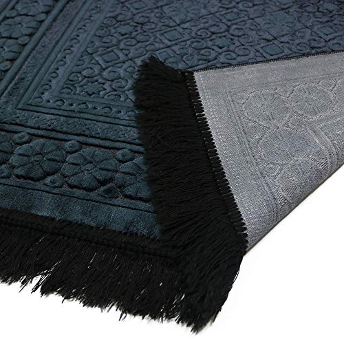 Modefa-Velvet-Prayer-Rug-Soft-Plush-Turkish-Janamaz-Sajada-Carpet-for-Men-and-Women-Plain-Solid-Prayer-Mat-Ramadan-Eid-Gift-with-Prayer-Beads-Luxury-Floral-Stamp-Black