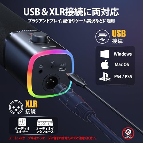 undefined MAONO XLR/USB ゲーミングマイク ノイズキャンセリング PCマイクセット ポッドキャスト ストリーミング用 ダイナミックマイク ミュートボタン 単一指向性 YouTube 録音 ゲームチャット ライブ配信 ゲーム実況に PD100XS ブラック の商品画像 6