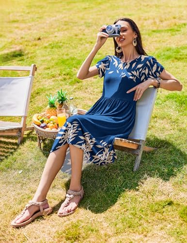 Image of Zeagoo Womens Summer Dresses Casual Aline Midi Dress Short Sleeve Floral Tshirt Dress Flowy Beach Sundresses with Pockets