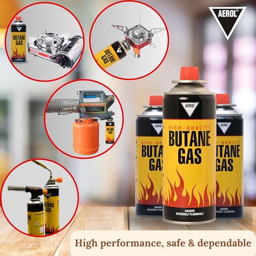 Image of Aerol Steel Butane Gas Canister 300GM for Camping Stove, Blow Torch & Portable Burner | Fuel Cartridge