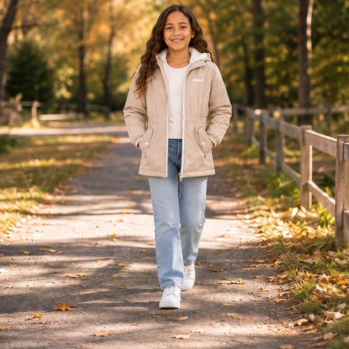 Image of DKNY Girls Midweight Jacket, Anorak Windbreaker, Polar Fleece Lined, Hooded