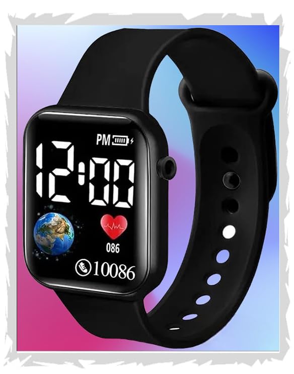 Motu GajuBlack Peach Luminous LED Display Fashionable Children Kids Digital Watches Waterproof Sports Square Electronic Led Watch for Kids Boy Baby Girls Digital Watch for Kids