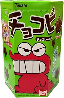 Tohato Chocobi Chocolate Aji (0.8oz). Crayon Sin-Chan's favorite, small star shaped chocolate flavor cookies with Sin-Chan sticker. (TCS-14 R-1) - Pack of 3