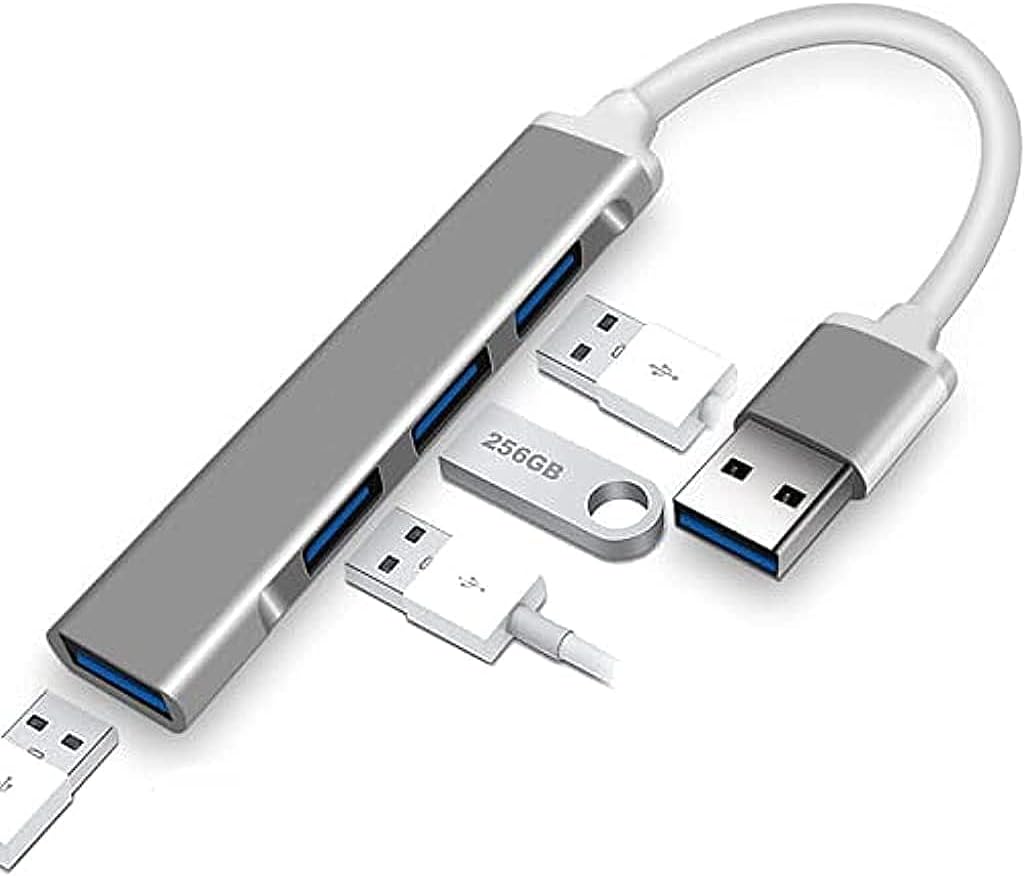 - USB Hub 3.0 for PC, 4-Port High Speed USB Hub with Aluminium Shell, USB Port Hub 3.0 Compatible for MacBook, Mac Pro, Mac mini, iMac, Surface Pro, XPS- Silver