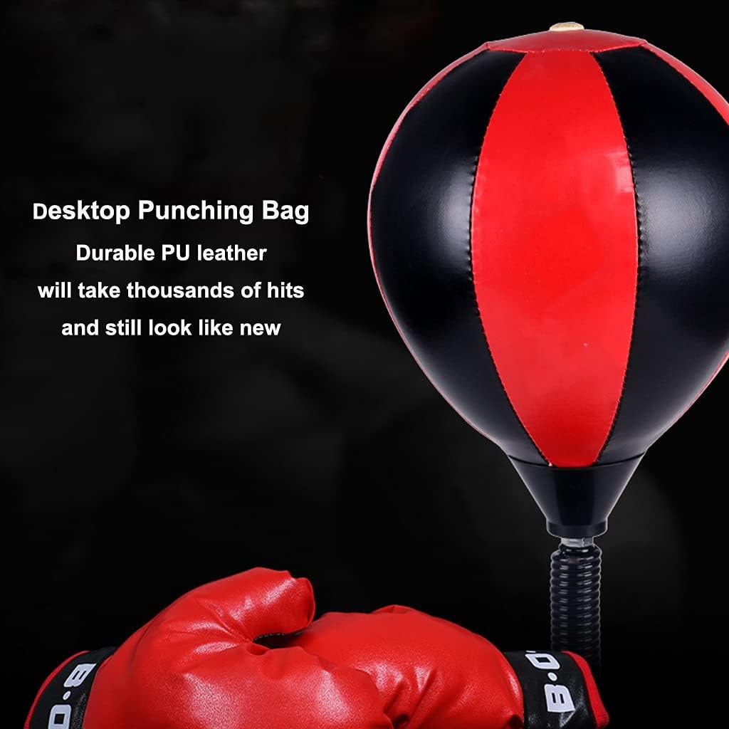 Boxing, Desktop Punching Bag with Suction Cup, Maize Bag, Heavy Duty Leather Boxing Speed Ball for Stress Relief, Fitness Workout (Color : Red+Black, Size : 17 * 36.5cm)