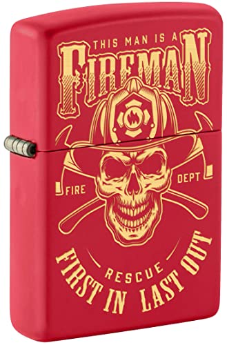 Encendedor Zippo Fireman Skull rojo mate miniatura 1