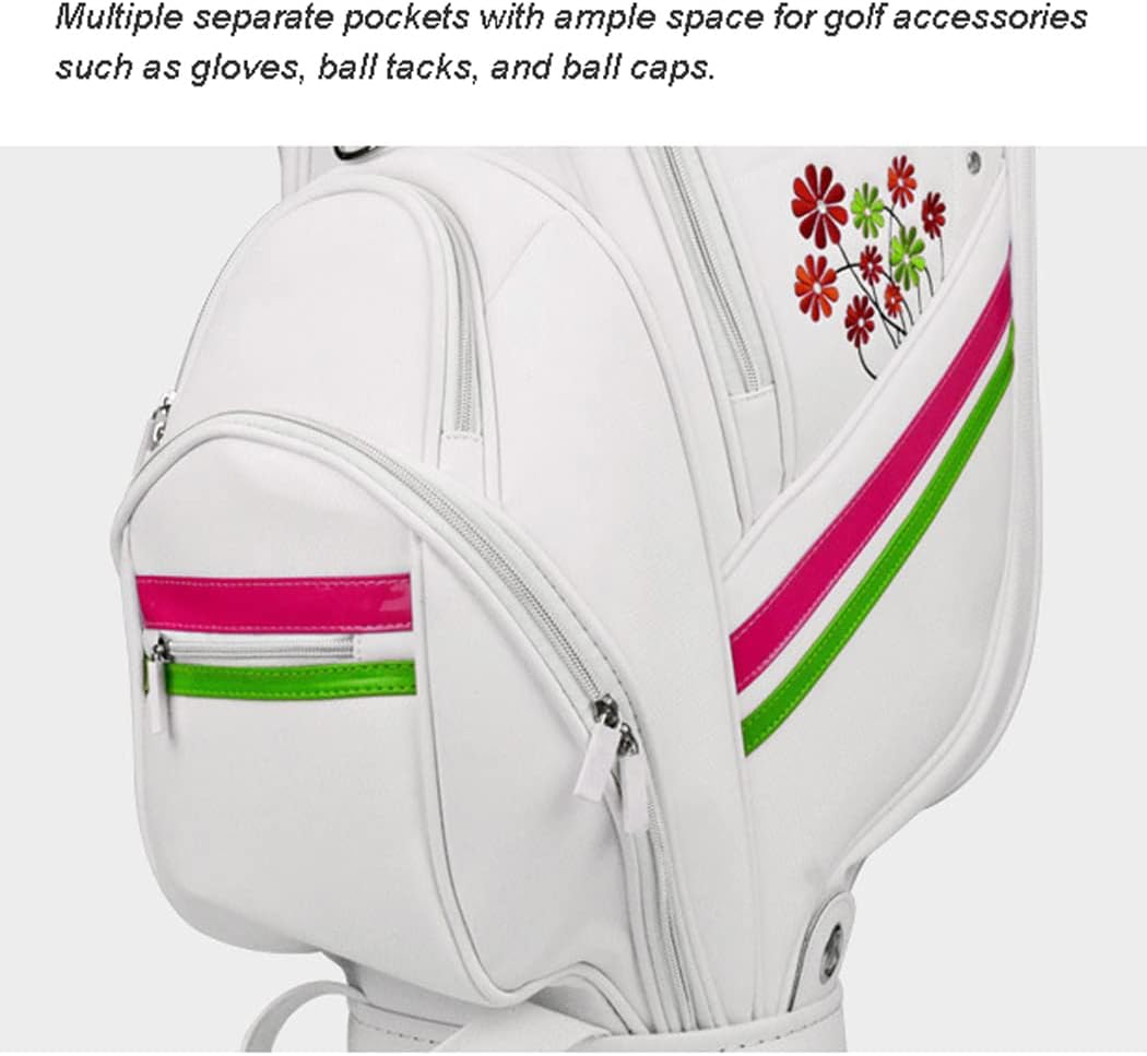 Golf Club Bags for Women, White PU Leather Golf Transport Cart Bag, Lightweight Golf Standard Bag for Golf Course