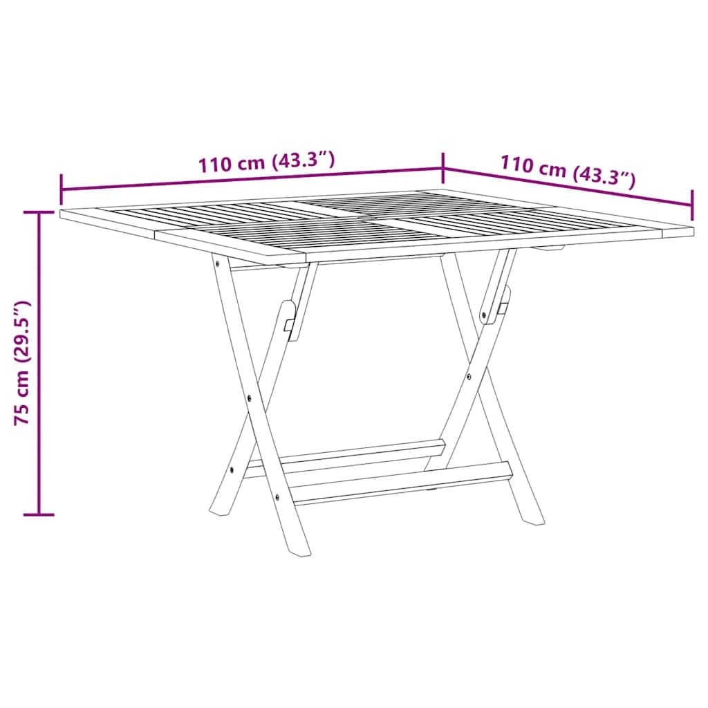 vidaXL Tavolo da Giardino Pieghevole Grigio 110x110x75cm Massello Teak