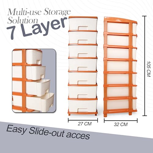 Image of Plastic Modular Drawer Storage Chest Of Drawers Organizer Storage Box, Large Stomo Racks For Multipurpose Anti-slip Shoes Organizers (White & Golden, 7 Layer)