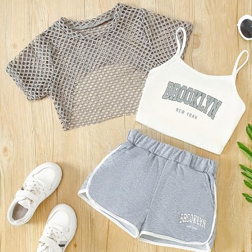 Conjunto de 3 piezas para niñas con top, camiseta y pantalones cortos 2