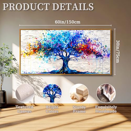 SERIMINO Tree of Life Large Framed Wall Art Prints, Colorful Tree Abstract Graffiti Canvas Painting, Nature Plant Fantasy Artwork for Walls, Modern Wall Decor Living Room Bedroom Home Office 30"X60"