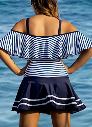 Image of COCOPEAR Women's One Piece Flounce Swimsuit Off Shoulder Bathing Suit Tummy Control Swimdress(FBA)