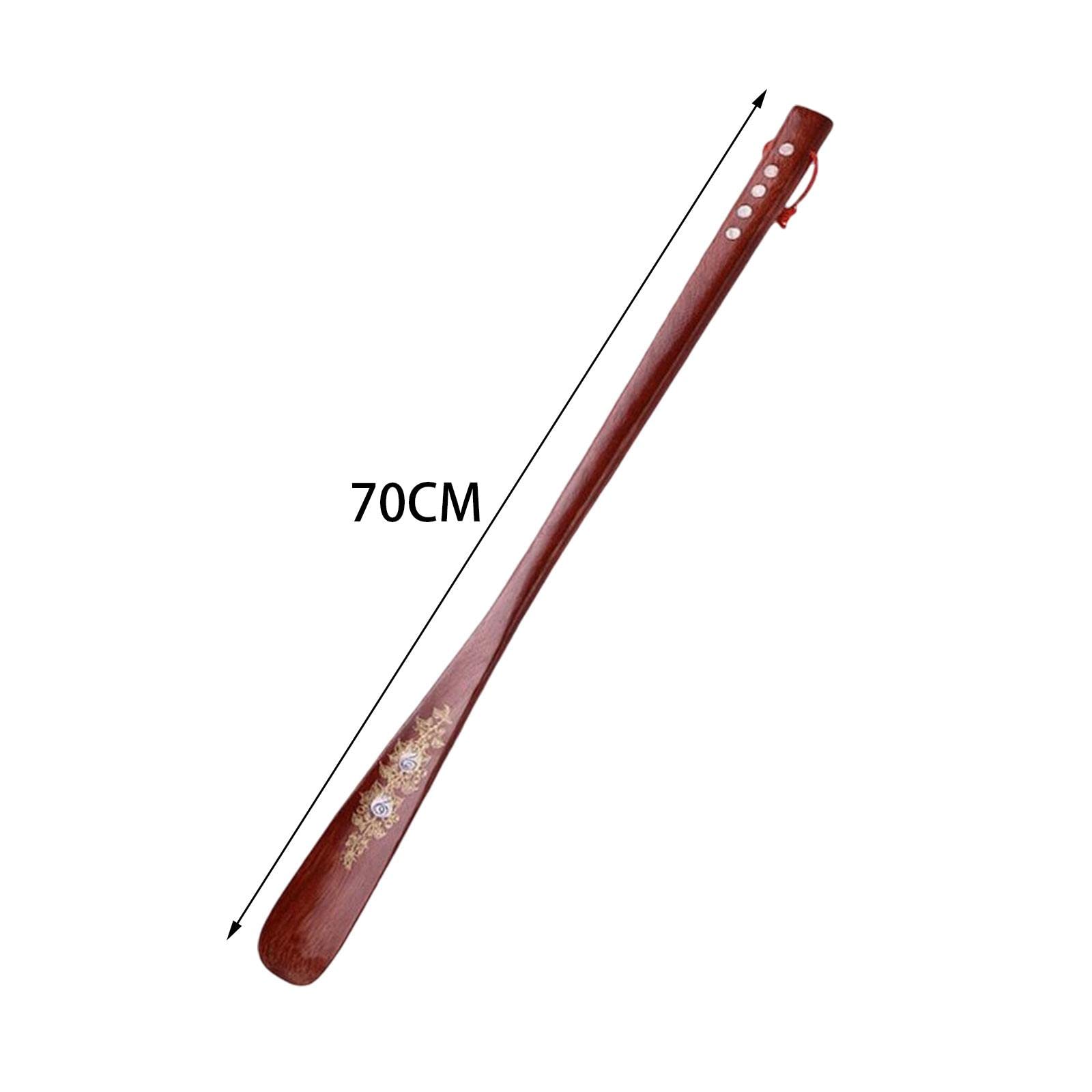 Calzador de Madera con Mango Largo de 70 Cm para Quitar Zapatos, Rojo