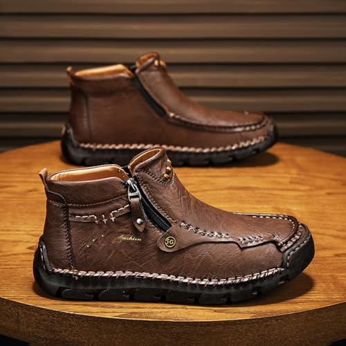 Men's Casual Leather Shoes Loafers Fashion Comfortable Ankle Chukka Boots Hand Stitched Mid-top Loafers2