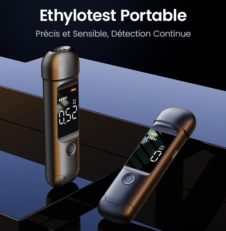 éthylotest Portable Professionnel Éthylotest Électronique NF - Alcootest Sans Contact USB Rechargeable - Brise-Glace Intégré Brise Glace Coupe Ceinture Sécurité