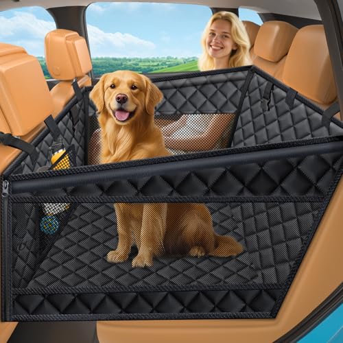 URPOWER Hard Bottom Dog Car Seat for Large Medium Dogs, Dog Back Seat Extender with 3-Sided Hard Boards, Waterproof Pet Backseat Cover Dogs Hammock for Cars, Trucks and SUVs, Holds up to 200 lbs