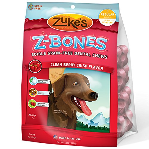 Zuke'S Z-Bones Clean Berry Crisp Regular Dental Chew Dog Treats - 8 Ct. Pouch