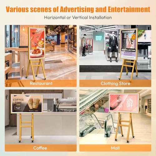 Image of 43 Inch Mobile Digital Signage Displays with Flight Case, Capacitive Touchscreen Kiosk Advertising Display, Portable Photo Booth Stand by with Screen Mirroring App Publishing, Wooden Frame