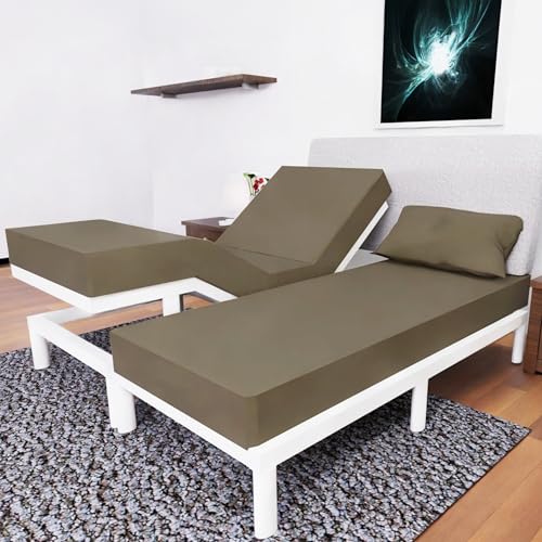 Image of Royal Bliss 1900 Split California King Sheets Sets - 5 Pcs Set- Split California King Sheets Sets - California King Split Sheet Sets for Adjustable Bed - Cal King Split Adjustable Bed Sheets (Taupe)