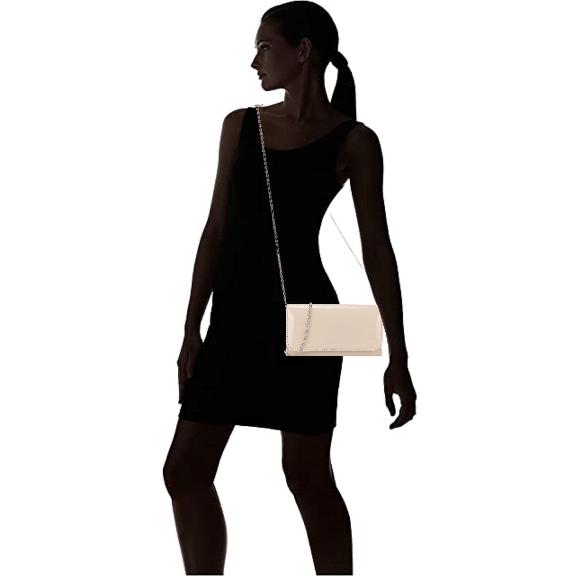 fi9® Pochette da donna in tinta unita, in vernice per matrimoni, feste, balli e serate