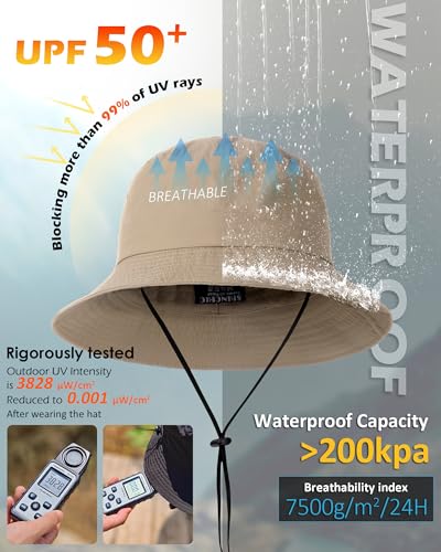 Image of Water-Resistant Bucket Hat for Women Men Rain Hat UPF 50+ Boonie Sun Hat Foldable Summer Floppy Fishing Safari Hats