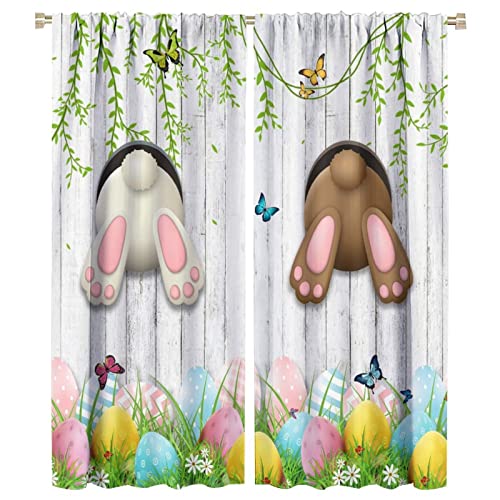 INSFBRB Funny Easter Blackout Curtains for Living Room,Cute Cartoon Bunny Easter Egg Daisy Butterfly Window Drapes - Thermal Insulated and Noise Reduction,2 Panels 54L x 21W Room Darkening Curtains