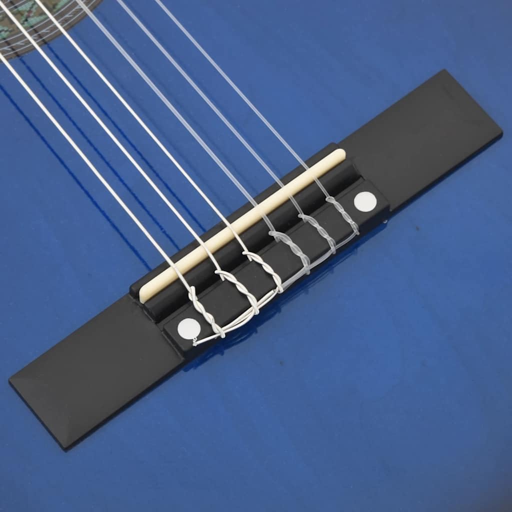 Chitarra classica per principianti e bambini, blu, 3/4, 91 cm, in legno di tiglio, con corde in nylon e tastiera in plastica dura, strumento ideale per l'apprendimento