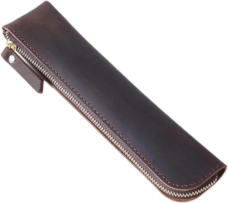 レトロクレイジーホース本革文房具鉛筆ケース収納袋カジュアルステーシリーボックス牛革バッグ(E)