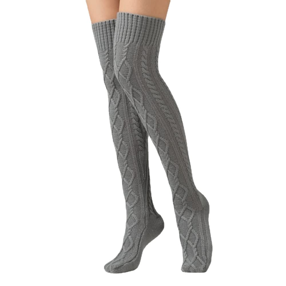Jonscart Women's Grey Knitted Woolen Over Knee Socks Tight High Knee-High Long Socks Stockings Comfortable Warmer (Grey)