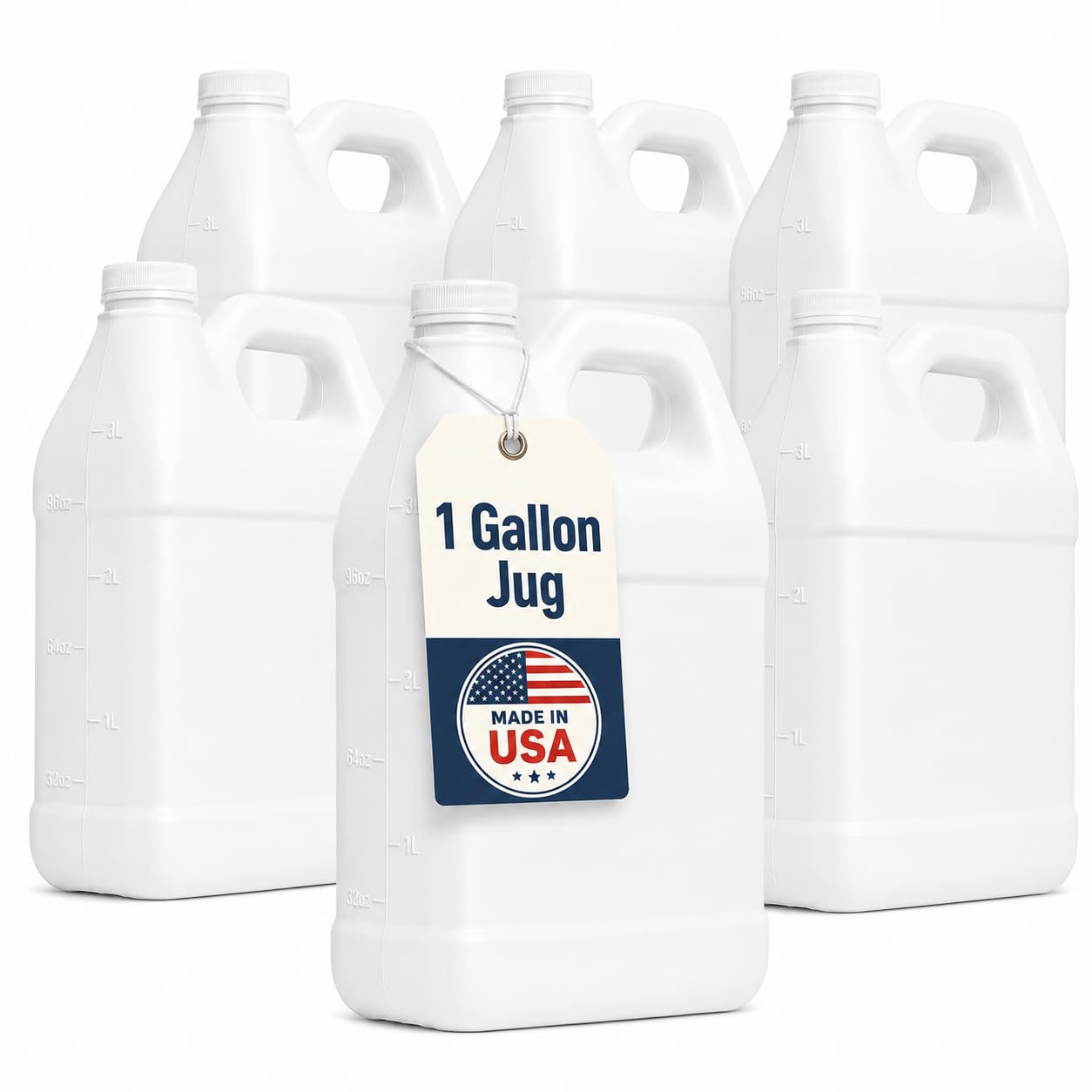 kitchentoolz 1 Gallon Jug – Heavy-Duty HDPE Carboy for Automotive Used Oil &amp; Liquid Storage – 10 Liter Water Container with Secure Lid – Made in USA - White - 6 Pack