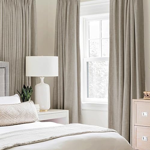 Image of MIULEE 100% Blackout Linen Textured Curtains for Bedroom Solid Thermal Insulated Pebble Taupe Grommet Room Darkening Curtains & Drapes Luxury Decor for Living Room 52 x 90 Inch (2 Panels)