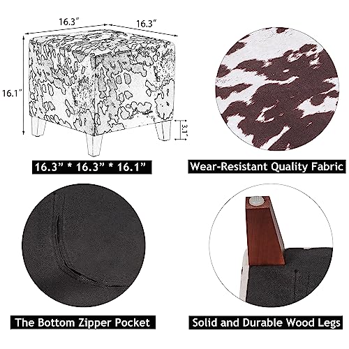 Adeco-Small-Foot-Stool-Ottoman-163-Linen-Cube-Ottoman-Foot-Rest-with-Wood-Legs-Upholstered-Ottomans-Footstool-for-Living-Room-Bedroom-Couch-Cow-Print Adeco Small Foot Stool Ottoman 163 Linen Cube Ottoman Foot Rest with Wood Legs Upholstered Ottomans Footstool for Living Room Bedroom Couch Cow Print