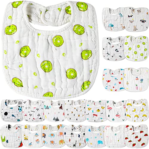 Image of 20-Piece Bulk Soft Cotton Bibs - 8 Layer Absortent Bibs for Babies & Toddlers, Snap Closure, Teething, Eating & Drooling