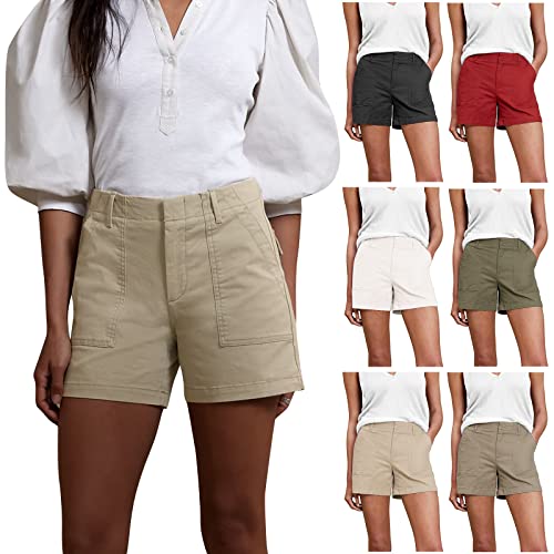 Xinqite Women's Stretch Twill Shorts Summer Casual Regular Fit Hiking Cargo Shorts With Pockets Athletic Chino Bermuda Short Khaki #TOP14