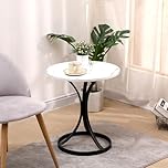 Pantanal Living Room Marble Coffee Table Round End Table, Circle Sofa Table Side Table Office Conversational Table Little Snack Tea Table Wood Tabletop with Black Matal Legs (50cm white marble)