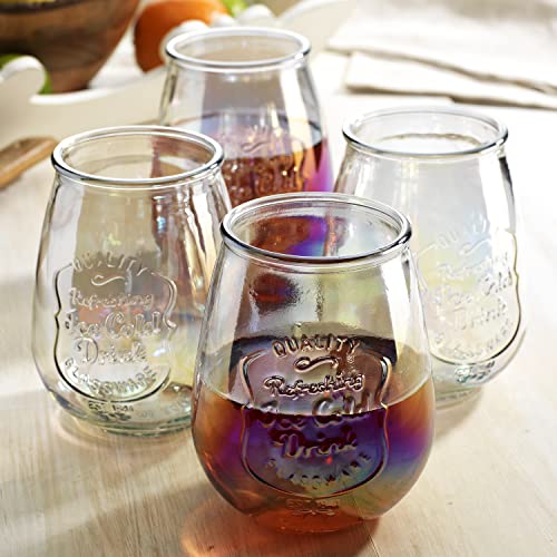 Glaver's Stemless Wine Luster Glasses – Premium Wine Glasses Set Of 4 – 21 Fl Oz Iridescent Glassware For Kitchen, Home Bar – Unique Design With Embossed Logo – Ideal For Red And White Wine, Cocktails #TOP2